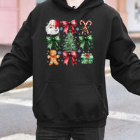 Retro Santa Bow Graphic Sweatshirt, Coquette Christmas Hoodie, Aesthetic Holiday Xmas Hooded Pullover, Adorable Winter Present