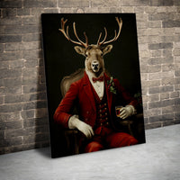 Gentleman Stag Red Suit Canvas Wall Art, Dapper Reindeer Canvas Print, Christmas Deer Portrait Canvas, Holiday Wall Decor, Winter Xmas Present
