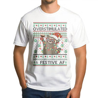 Humorous Holiday Animal Graphic Tee, Overstimulated and Festive AF Raccoon Shirt, Christmas Raccoon T-Shirt, Adorable Xmas Humor Present Shirt