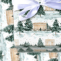 Snowy Winter Forest Gift Wrap, Lincoln Memorial Wrapping Paper, Watercolor DC Holiday Gift Wrap, Christmas Present Paper, History Buff Present