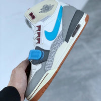 Retro Basketball Shoes, Blue White Gray Colorway, Lace Up Design, Casual Gift for Shoe Lovers