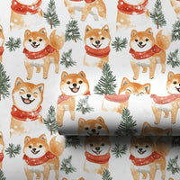 Red Scarf Dog Gift Wrap Paper, Shiba Inu Christmas Wrapping Paper, Winter Pine Tree Present Paper, Adorable Pet Lover Holiday Wrapping Paper