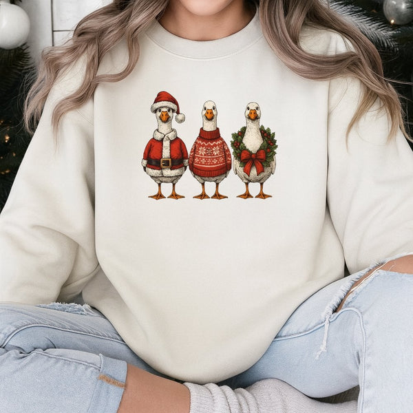 Humorous Holiday Goose Crewneck, Christmas Goose Sweatshirt, Retro Farm Animal Winter Sweater, Festive Xmas Goose Graphic Pul