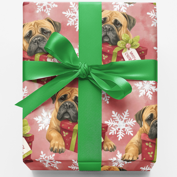 Festive Dog Holiday Gift Wrap, Bullmastiff Christmas Wrapping Paper, Adorable Pup Xmas Present Paper, Dog Breed Lover Gift Wr