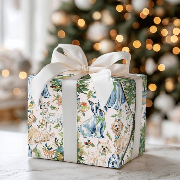 Watercolor Holiday Gift Wrap, Terrier Dog Christmas Wrapping Paper, Scottish Terrier Present Paper, Adorable Dog Lover Holida