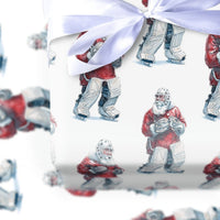 Festive Christmas Sports Gift Wrap, Santa Hockey Goalie Wrapping Paper, Watercolor Ice Hockey Paper, Adorable Present Wrapping Paper, Coach Present