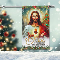 Sacred Heart of Jesus Flag, Jesus Is the Reason for the Season Christmas Garden Flag, Christian Holiday Yard Flag, Nativity Faith Decor