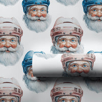 Watercolor Christmas Gift Wrap, Hockey Helmet Santa Wrapping Paper, Sports Holiday Paper, Festive Present Wrapping Paper, Hockey Fan Present