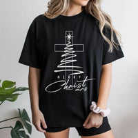 Minimalist Cross Tree Shirt, Religious Christmas T-Shirt, Christian Holiday Graphic Tee, Faith Based Xmas Shirt, Jesus Christmas Present