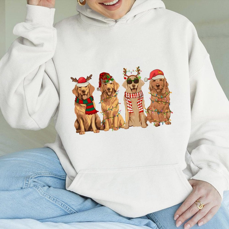 Adorable Festive Dog Mom Hoodie, Golden Retriever Christmas Hoodie, Holiday Pet Lover Sweatshirt, Retro Winter Puppy Pullover Hoodie, Dog Present