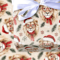 Watercolor Lion Gift Wrap, Santa Lion Christmas Wrapping Paper, Adorable Animal Wrapping Paper, Festive Holiday Gift Wrap, Xmas Present Paper