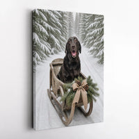 Snowy Forest Labrador Canvas Print, Black Lab Winter Sled Canvas, Christmas Dog Wall Art, Holiday Labrador Canvas Decor, Dog Lover Present