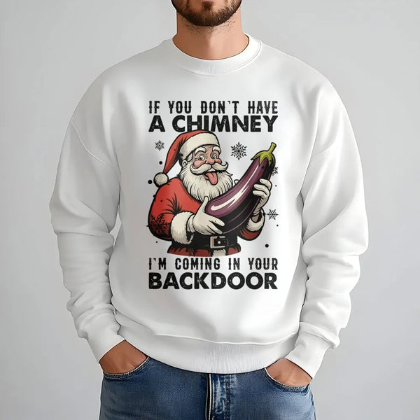 Rude Eggplant Chimney Sweatshirt, Humorous Santa Christmas Sweatshirt, Adult Humor Holiday Crewneck, Rude Xmas Sweater, Adult