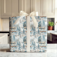 Snowy Skyline Christmas Gift Wrap, Winter Cityscape Wrapping Paper, Watercolor Waterfront City Wrapping Paper, Holiday Gift Wrap Roll