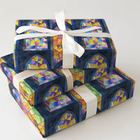 Cathedral Window Watercolor Gift Wrap, Stained Glass Wrapping Paper, Religious Church Pattern Wrapping Paper, Holiday Christmas Present