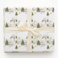 Watercolor Winter Wonderland Gift Wrap, Snowy Village Christmas Wrapping Paper, Holiday Village Wrapping Paper, Festive Gift Wrap Roll