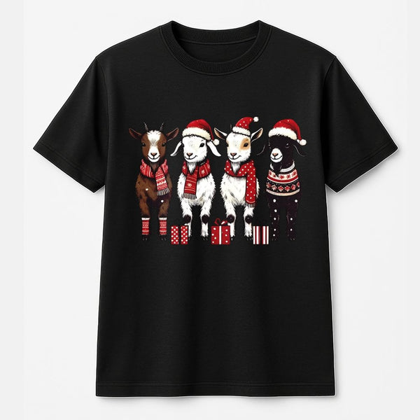 Adorable Holiday Farm Animal Tee, Christmas Goat Shirt, Humorous Xmas Goat Graphic T-Shirt, Festive Goat Lover Tee, Winter Fa