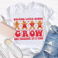 SLP Holiday T-Shirt, Speech Pathologist Christmas Shirt, Helping Little Minds Grow One Phoneme at a Time Tee, Speech Therapy Christmas Tee