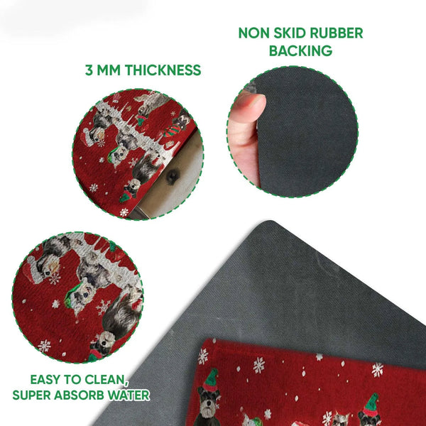 Snowflake Xmas Tree Welcome Mat, Schnauzer Christmas Doormat, Winter Holiday Dog Door Mat, Schnauzer Entry Rug, Dog Mom Xmas 