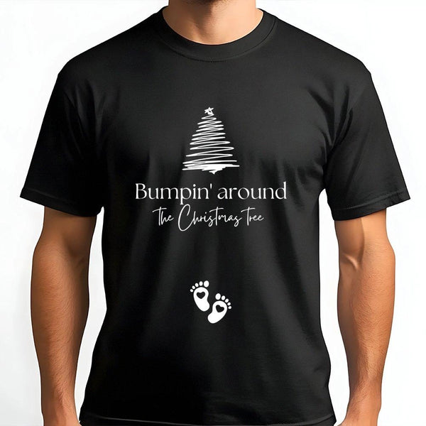 Humorous Holiday Pregnancy Announcement Shirt, Bumpin Around the Christmas Tree T-Shirt, Expecting Mom Xmas Tee, Adorable Bab