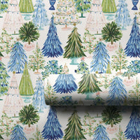 Blue Green Holiday Gift Wrap, Watercolor Christmas Tree Wrapping Paper, Festive Trees Wrapping Paper, Winter Woodland Forest Wrapping Paper