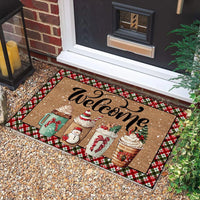 Festive Latte Welcome Mat, Christmas Coffee Doormat, Holiday Winter Coffee Lover Doormat, Front Porch Entry Doormat, Comfy Xmas Decor Present