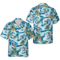 Tropical Christmas Aloha Shirt, Surfing Santa Hawaiian Shirt, Palm Tree Holiday Button Up Shirt, Festive Summer Beach Xmas Present for Men