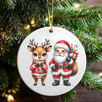 Adorable Santa Ceramic Ornament, Santa and Reindeer Christmas Ornament, Holiday Reindeer Tree Ornament, Festive Family Keepsake Ornament Present