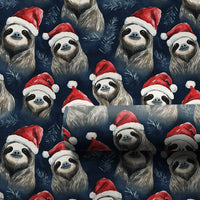 Santa Hat Animal Holiday Gift Wrap, Christmas Sloth Wrapping Paper, Whimsical Navy Winter Wrapping Paper, Festive Present Wrapping Paper