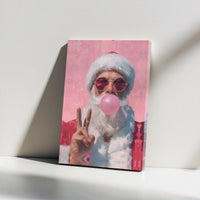 Bubble Gum Santa Claus Canvas Print, Cool Santa Peace Sign Canvas Wall Art, Humorous Retro Christmas Canvas Decor, Holiday Office Canvas Art