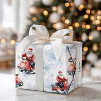 Winter Christmas Wrapping Paper, Santa Snowmobile Wrapping Paper, Whimsical Holiday Gift Wrap Roll, Adventurous Xmas Gift Wrapping Paper