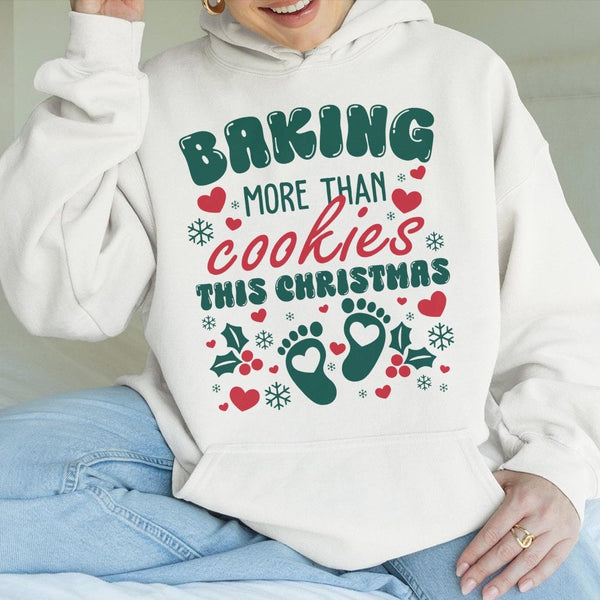 Christmas Pregnancy Announcement Hoodie, Baking More Than Cookies Hoodie, Baby Feet Holiday Hoodie, Mom to Be Sweatshirt, Xma