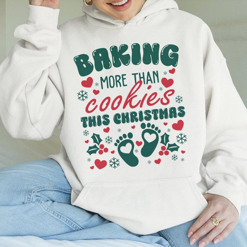 Christmas Pregnancy Announcement Hoodie, Baking More Than Cookies Hoodie, Baby Feet Holiday Hoodie, Mom to Be Sweatshirt, Xmas Baby Reveal