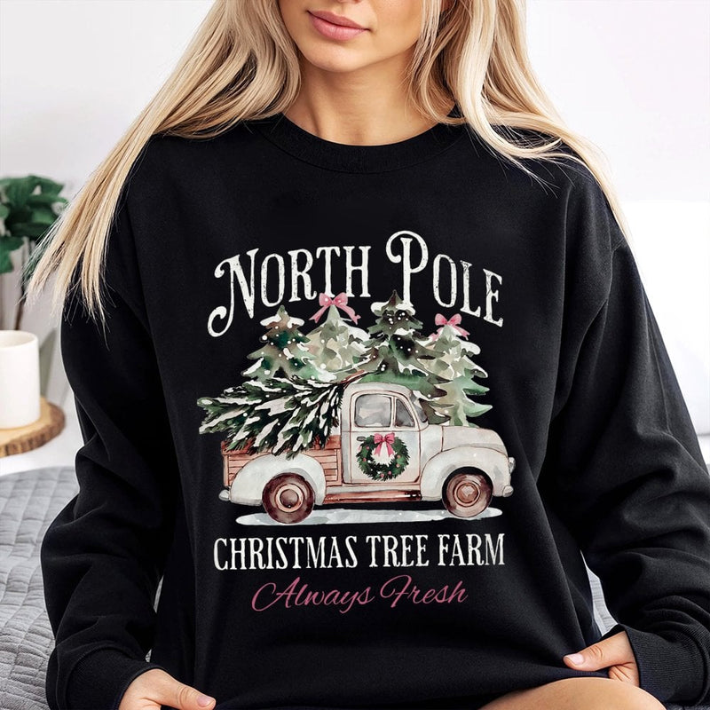 Vintage Red Truck Holiday Crewneck, North Pole Christmas Tree Farm Sweatshirt, Rustic Xmas Tree Shirt, Comfy Winter Pullover
