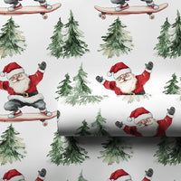 Pine Tree Santa Gift Wrap, Skateboarding Santa Wrapping Paper, Whimsical Skater Santa Wrapping Paper, Humorous Christmas Holiday Present Wrap