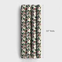 Classic Christmas Gift Wrap, Vintage Holly Berry Wrapping Paper, Botanical Holiday Wrapping Paper, Red Berry Paper, Festive Gift Wrap