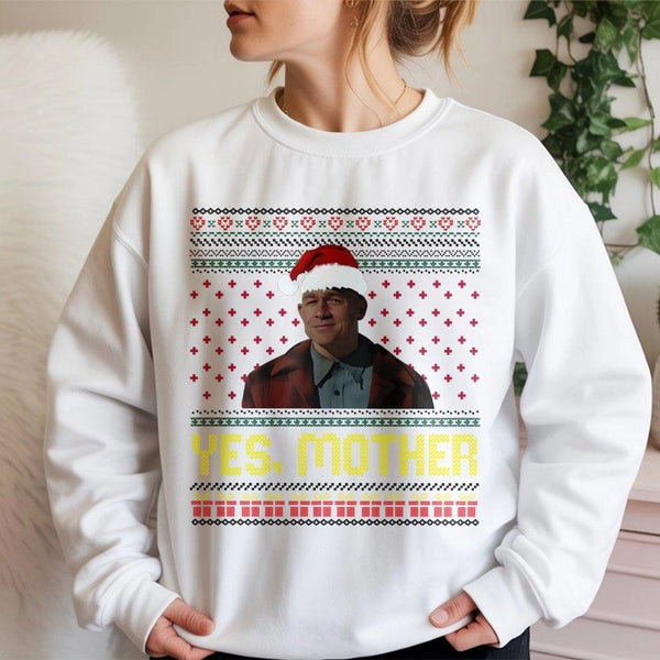 Serial Killer Meme Holiday Sweater, Yes Mother Ugly Christmas Sweatshirt, Horror Movie Slasher Crewneck, Creepy Xmas Crime Pu
