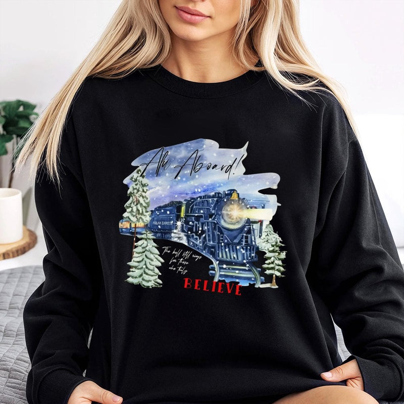 Believe Locomotive Sweatshirt, Christmas Train Sweatshirt, Holiday Movie Graphic Sweatshirt, Comfy Winter Pullover, Christmas Present for Family