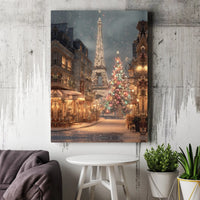 Winter Eiffel Tower Poster, Paris Christmas Canvas Wall Art, Snowy French Cityscape Print, Digital Download Holiday Home Decor