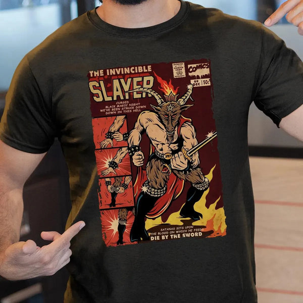 Retro Christmas Horror Graphic Tee, Krampus Slayer Vintage Comic T-Shirt, Creepy Holiday Monster Slayer Shirt, Dark Yuletide 