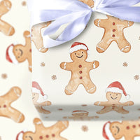 Adorable Christmas Cookie Gift Wrap, Watercolor Santa Hat Gingerbread Wrapping Paper, Holiday Snowflake Wrapping Paper, Winter Gift Wrap Roll