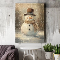 Winter Holiday Painting Canvas Print, Vintage Snowman Canvas Wall Art, Christmas Snowman with Top Hat Wall Decor, Rustic Holiday Wall Art