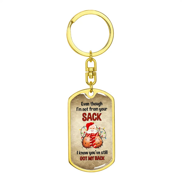 Santa Pun Christmas Keychain, Humorous Step Dad Keychain, Bonus Dad Dog Tag Keychain, Meaningful Stepdad Present from Daughte