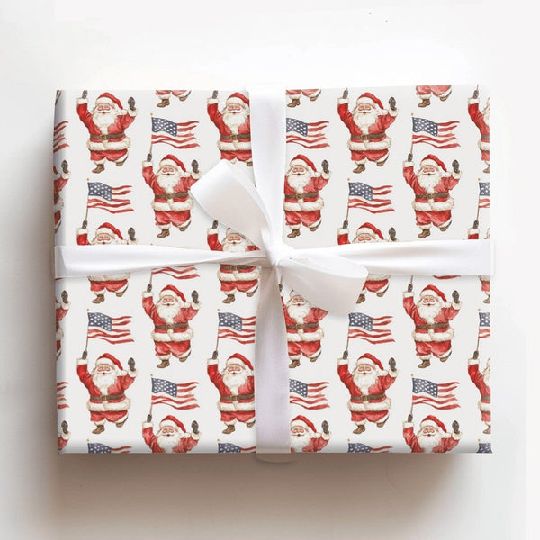 American Flag Holiday Gift Wrap, Patriotic Santa Christmas Wrapping Paper, USA Santa Claus Wrapping Paper, Patriotic Holiday 