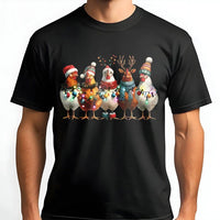 Humorous Farm Animal Holiday Tee, Christmas Chicken T-Shirt, Adorable Chicken Lights Graphic Shirt, Festive Xmas Hen Tee, Farmer Christmas Present