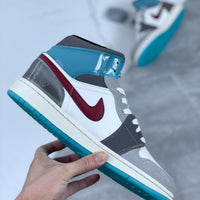 Mid Top Sneakers, Blue Gray Colorway, Lace Up Design, Casual Gift for Sneaker Fans