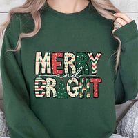 Retro Christmas Tree Pattern Sweater, Merry and Bright Sweatshirt, Adorable Holiday Crewneck Sweatshirt, Tis the Season Xmas Present