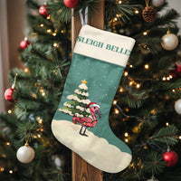 Tropical Sleigh Belles Stocking, Personalized Flamingo Christmas Stocking, Custom Pink Bird Holiday Stocking, Velboa Mantel Decor Xmas Present
