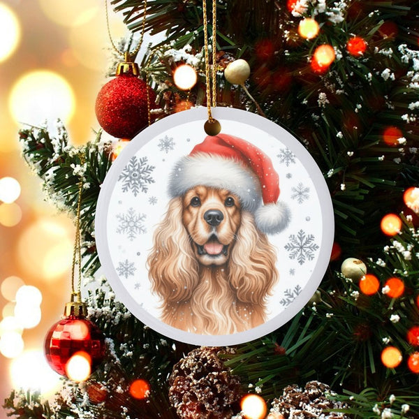 Santa Hat Dog Ornament, Cocker Spaniel Christmas Ornament, Ceramic Pet Keepsake Ornament, Holiday Dog Tree Decor, Dog Lover P