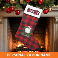 Buffalo Plaid Cat Stocking, Personalized Cat Christmas Stocking, Custom Pet Holiday Stocking, Festive Mantel Decor, Present for Cat Lovers